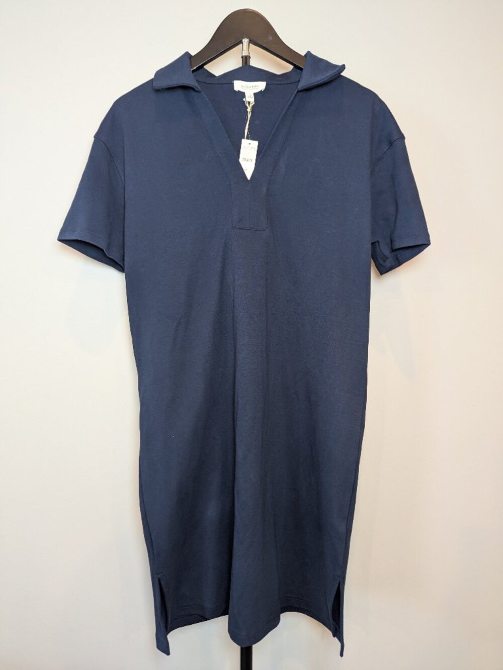NWT Haven Well Within Women Size M Navy Blue Organic Cotton Johnny Collar Dress